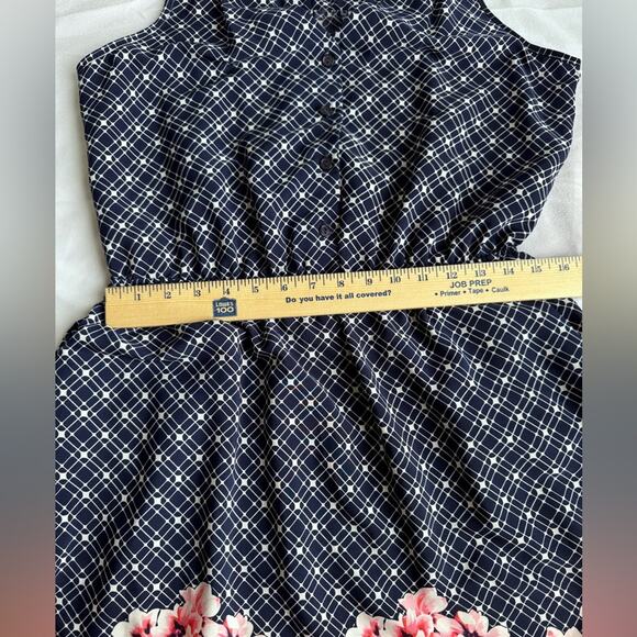 41 Hawthorn Kaziah Shirt Dress Cinch Waist Button Gingham Navy Pink Floral Large - Picture 9 of 10